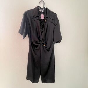 Nanushka black satin dress with collar